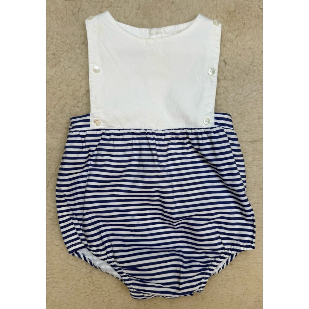 Jacadi Paris Baby Clothes 12M Striped Nautical Bloomer Romper Coastal Designer